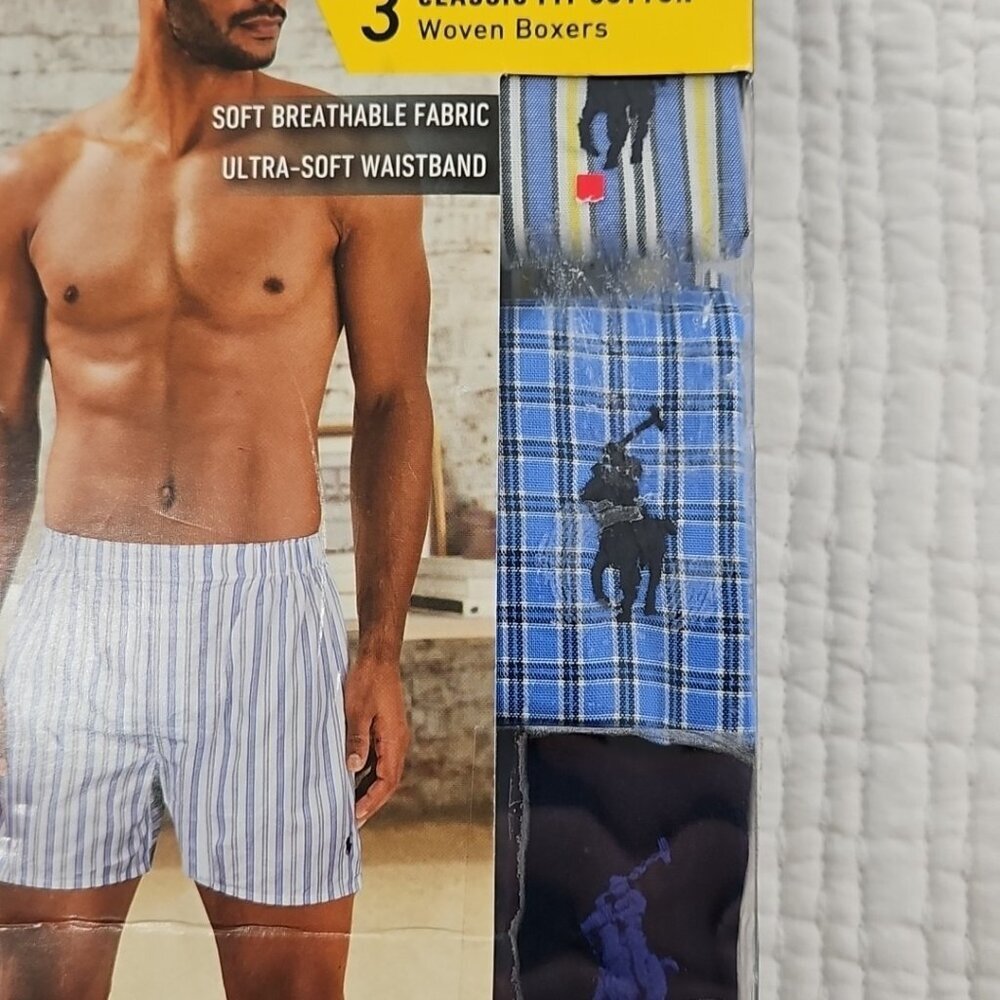 Polo Ralph Lauren Woven Boxers Men's Small Blue Classic NEW Cotton 3-Pack NIB - Picture 7 of 12